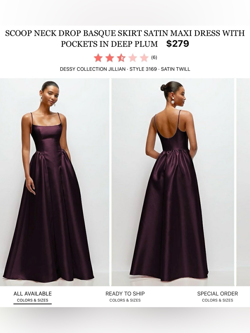 Dessy Collection Satin Maxi Dress in Deep Plum